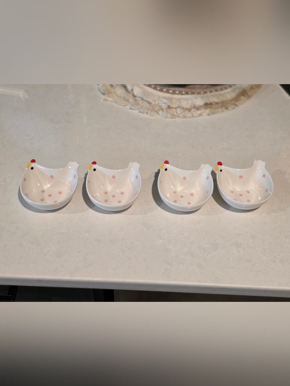 White Ceramic Hen Dishes - Set of 4